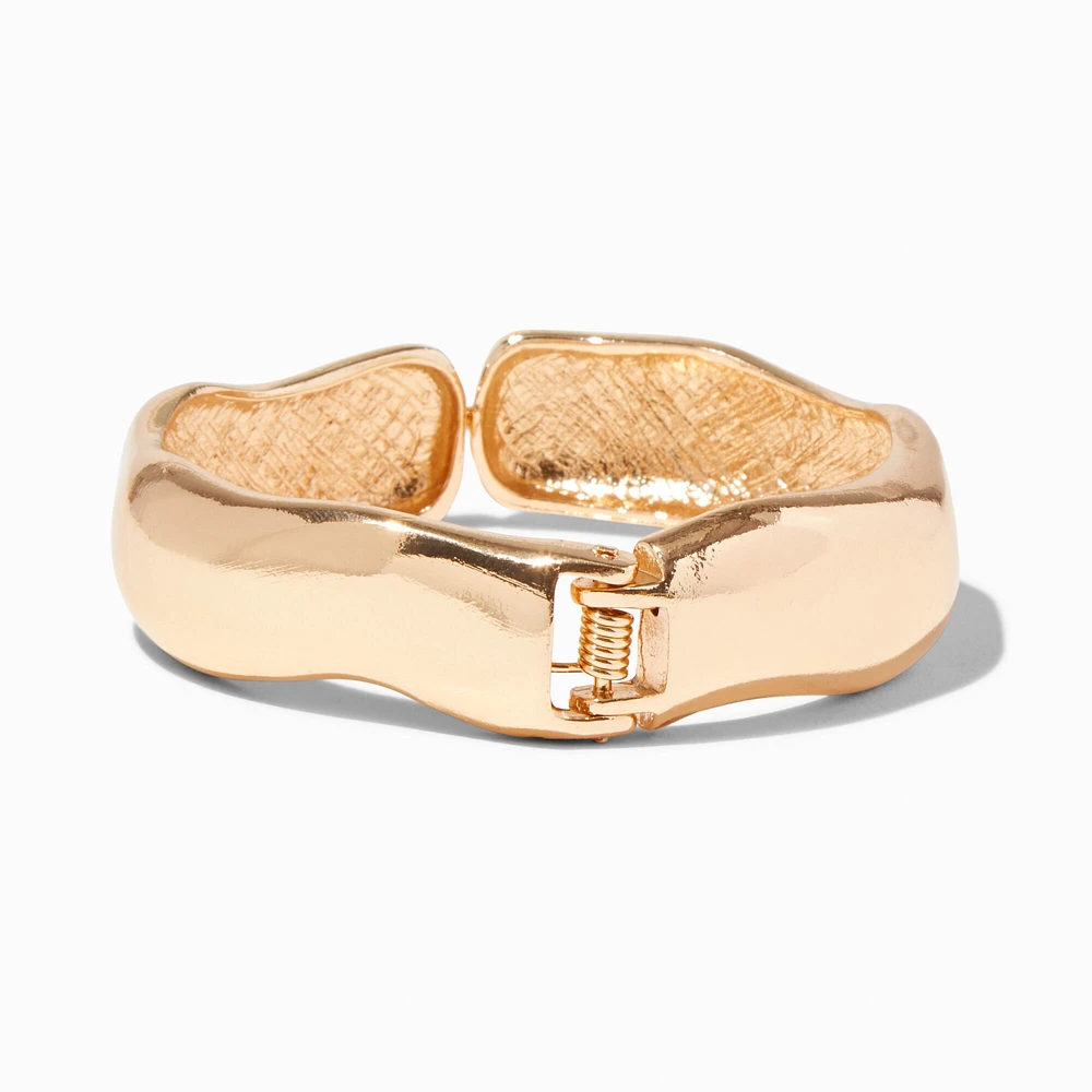 Gold-tone Thick Wave Hinged Bangle Bracelet