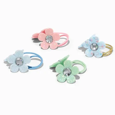 Claire's Club Glitter Flower Knocker Hair Ties - 4 Pack