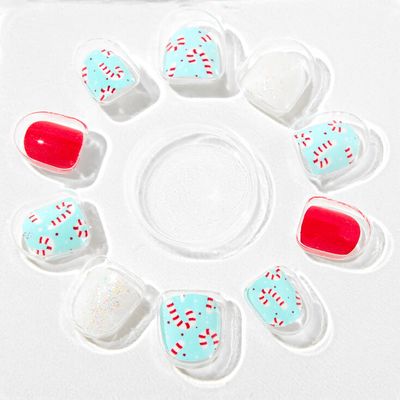 Claire's Club Candy Cane Square Press On Vegan Faux Nail Set - 10 Pack