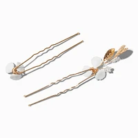 White Flower Gold-tone Hair Pins - 6 Pack