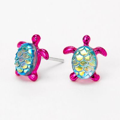 Sterling Silver Mermaid Turtle Stud Earrings - Purple