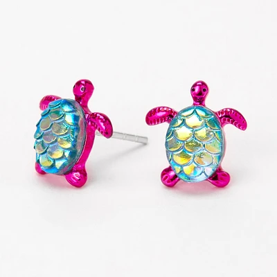Sterling Silver Post Purple Mermaid Turtle Stud Earrings