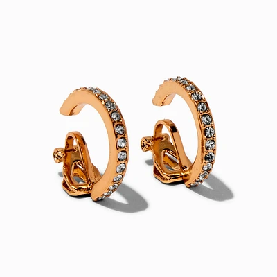 Gold-tone 20MM Pavé Crystal Clip-On Hoop Earrings