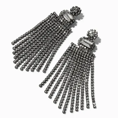 Hematite Crystal Chandelier Fringe 3" Drop Earrings
