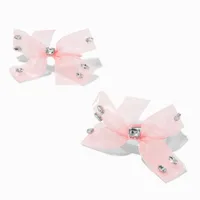 Blush Pink Crystal Embellished Sheer Bow Hair Ties - 2 Pack