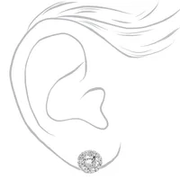 Silver Round Cubic Zirconia Halo Stud Earrings