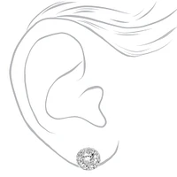 Silver Round Cubic Zirconia Halo Stud Earrings