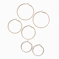 Gold-tone Textured Graduated Hoop Earrings - 3 Pack