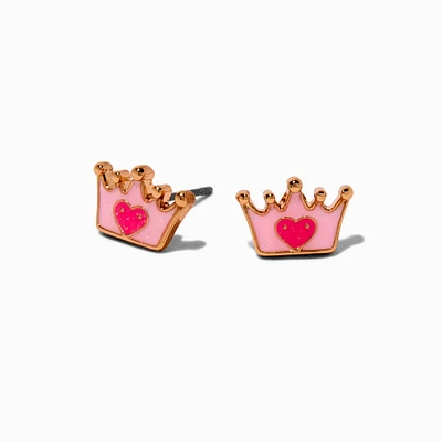 Mini Pink Crown Stud Earrings