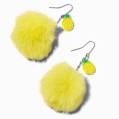 Pineapple Pom Pom 2" Drop Earrings