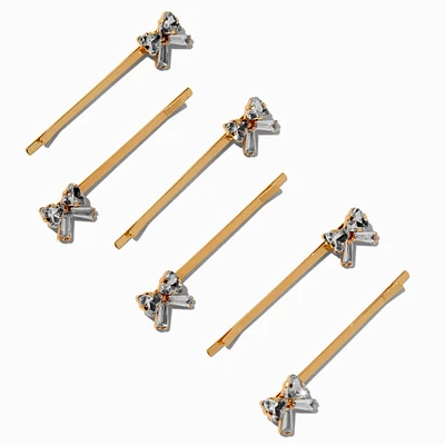 Gold Cubic Zirconia Bow Hair Pins - 6 Pack