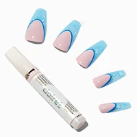 Blue Bubble French Tips Coffin Vegan Faux Nail Set - 24 Pack