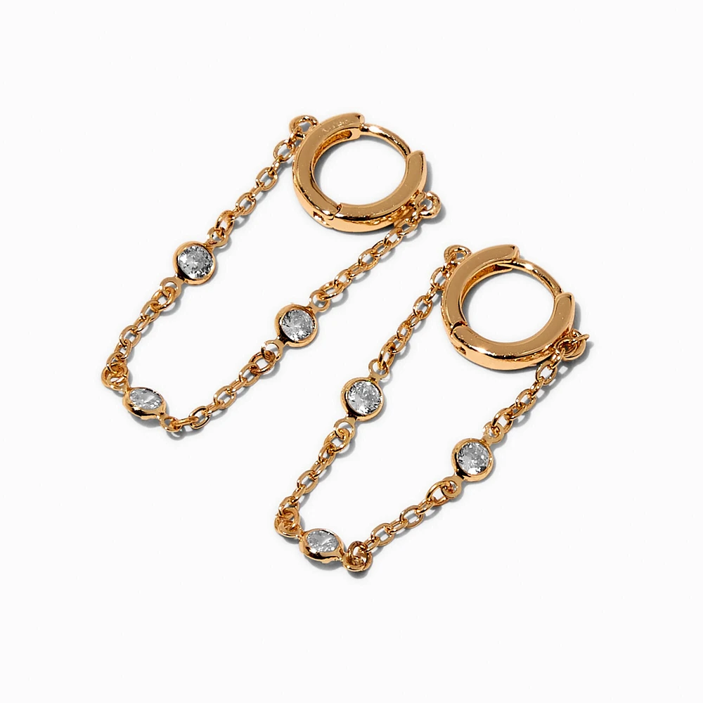 Cubic Zirconia Stacked Gold-tone Dangle Huggie Hoop Earrings