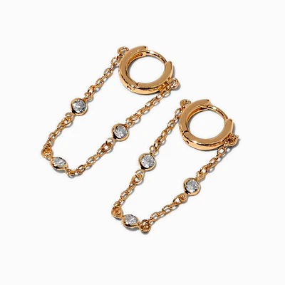 Gold-tone Cubic Zirconia Stacked Dangle Huggie Hoop Earrings