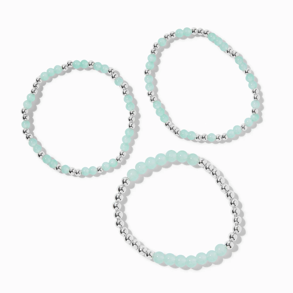 Light Blue Beaded Stretch Bracelets - 3 Pack