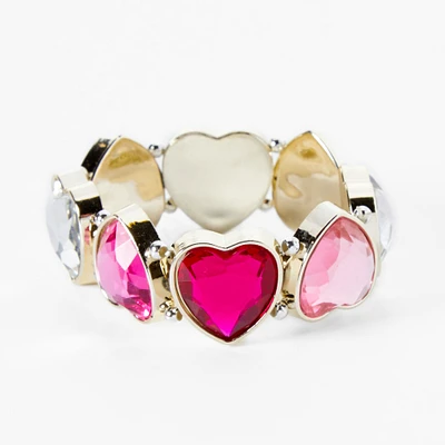 Claire's Club Pink Gem Heart Stretch Bracelet