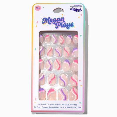 MeganPlays™ Claire's Exclusive Pink & Purple Swirl Stiletto Press On Faux Nail Set - 24 Pack