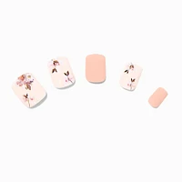 Pink Floral Square Vegan Faux Nail Set - 24 Pack