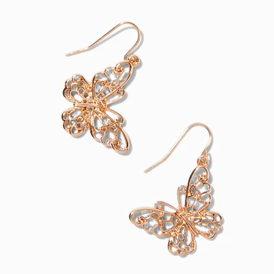 Gold-tone Filigree Butterfly 1.5" Drop Earrings