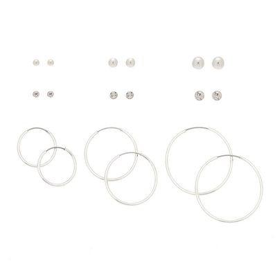 Silver Graduated Mixed Earrings (9 Pack)