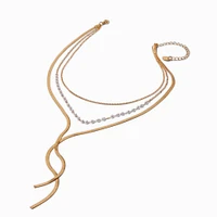 Gold-tone Pearl Multi-Strand Chain Necklace