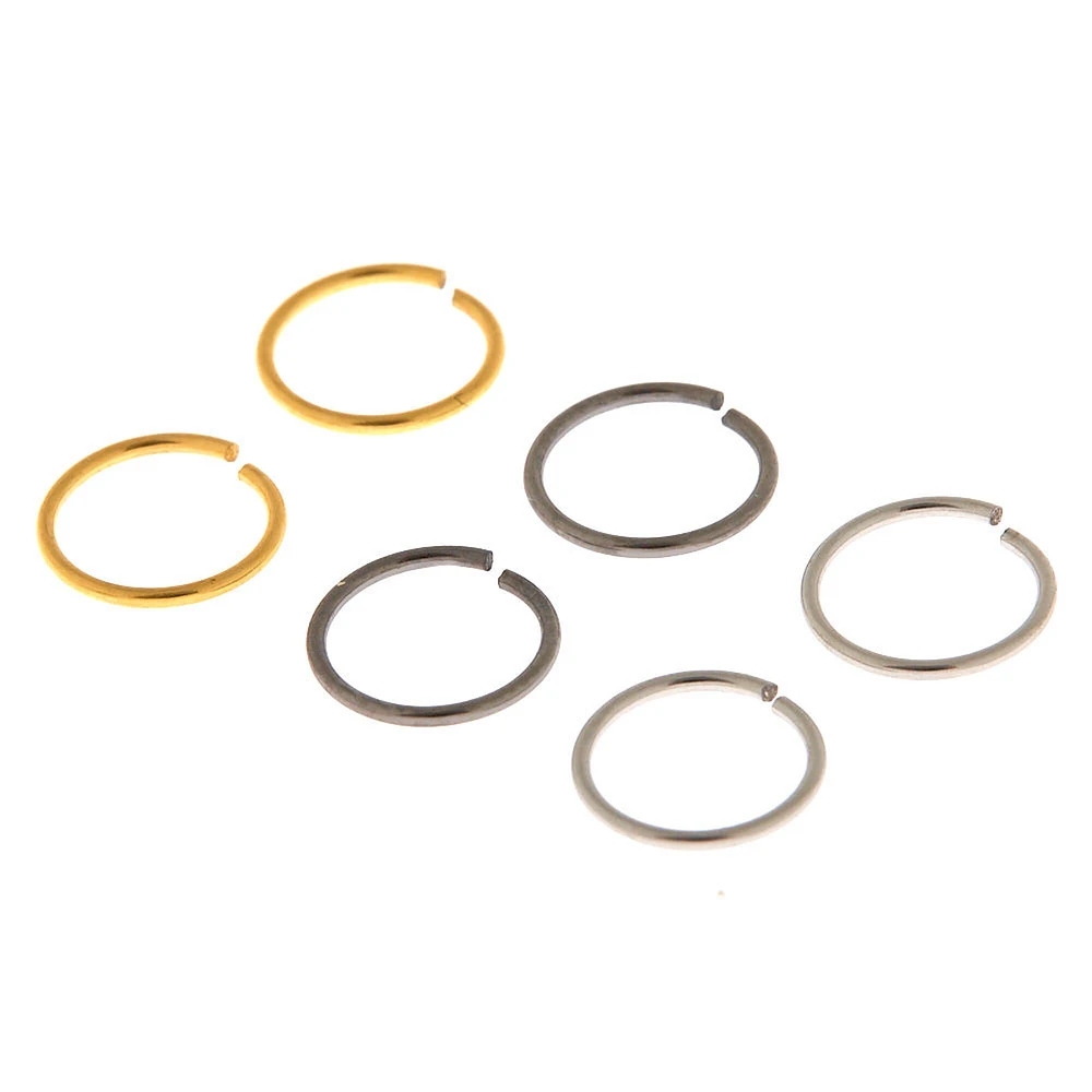 Mixed Metal 20G Solid Nose Hoop Rings - 6 Pack