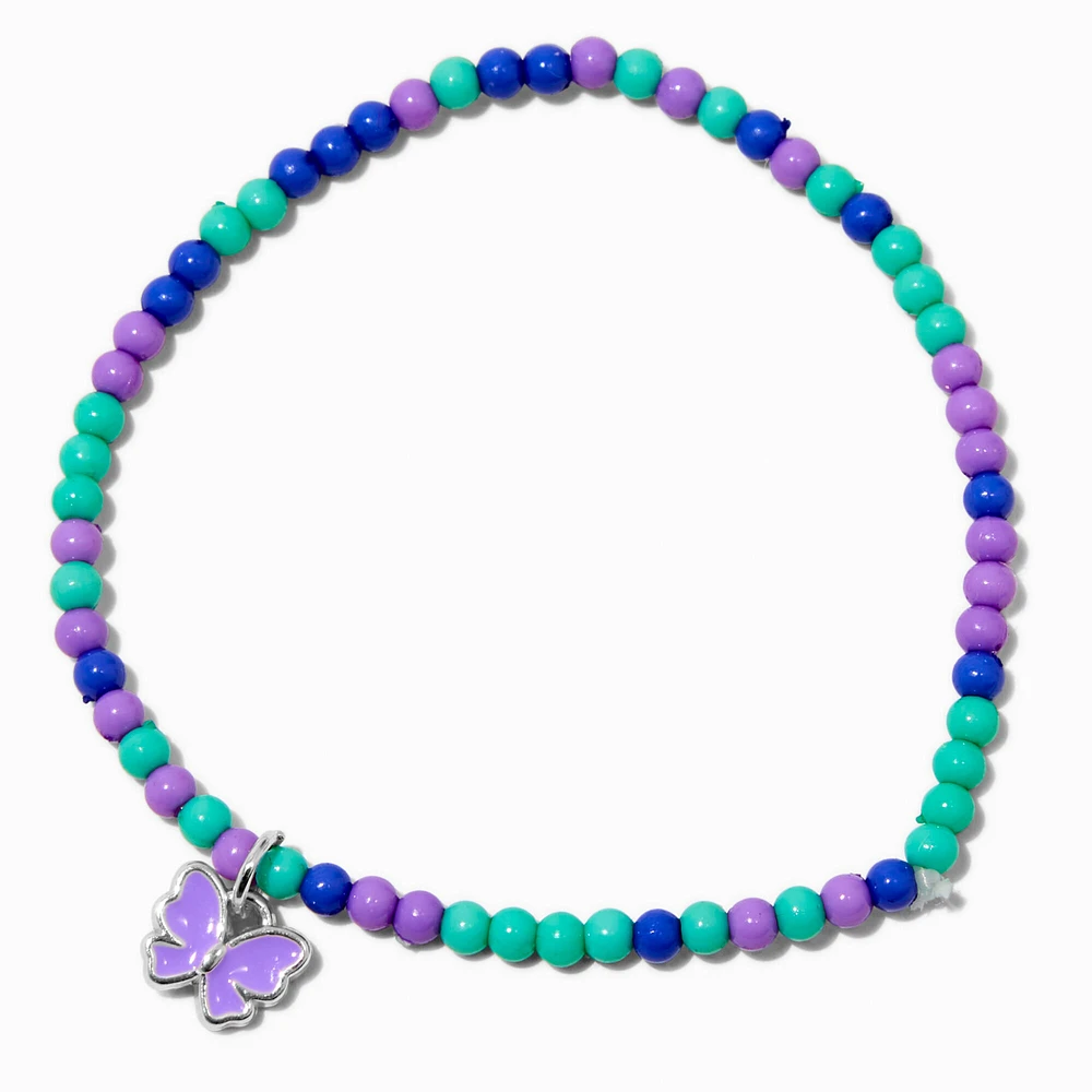 Claire's Club Green & Purple Butterfly Beaded Stretch Bracelet