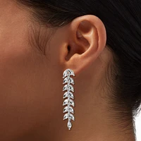 Rhinestone Leaves Silver-tone 2" Linear Drop Earrings