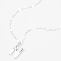 Silver Half Stone Initial Pendant Necklace