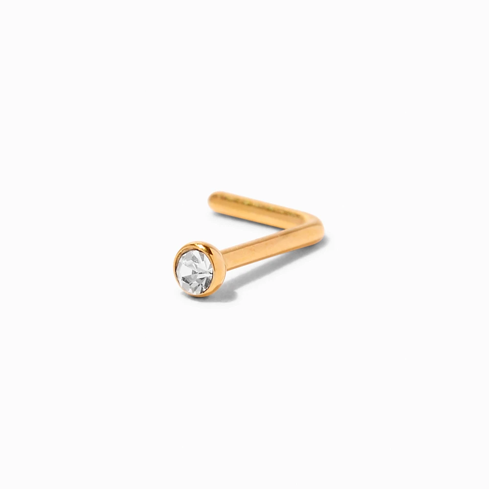 18K Gold Plated Titanium 20G Bezel Crystal Nose Stud