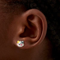 Orange & Gray Cat Stud Earrings