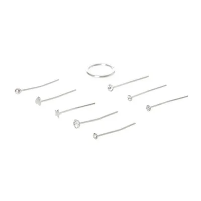 22G Sterling Silver Bend to Fit Nose Studs & Hoop - 9 Pack