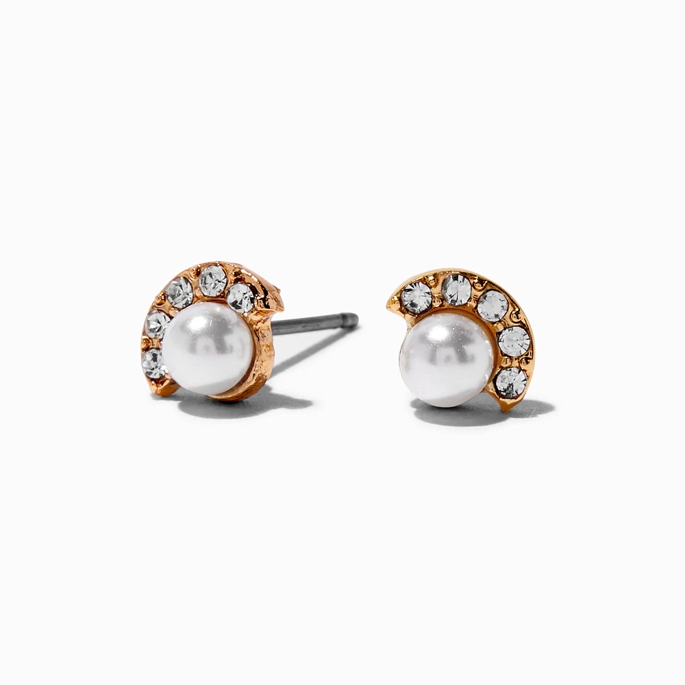 Pearl & Crystal Fan Gold-tone Stud Earrings