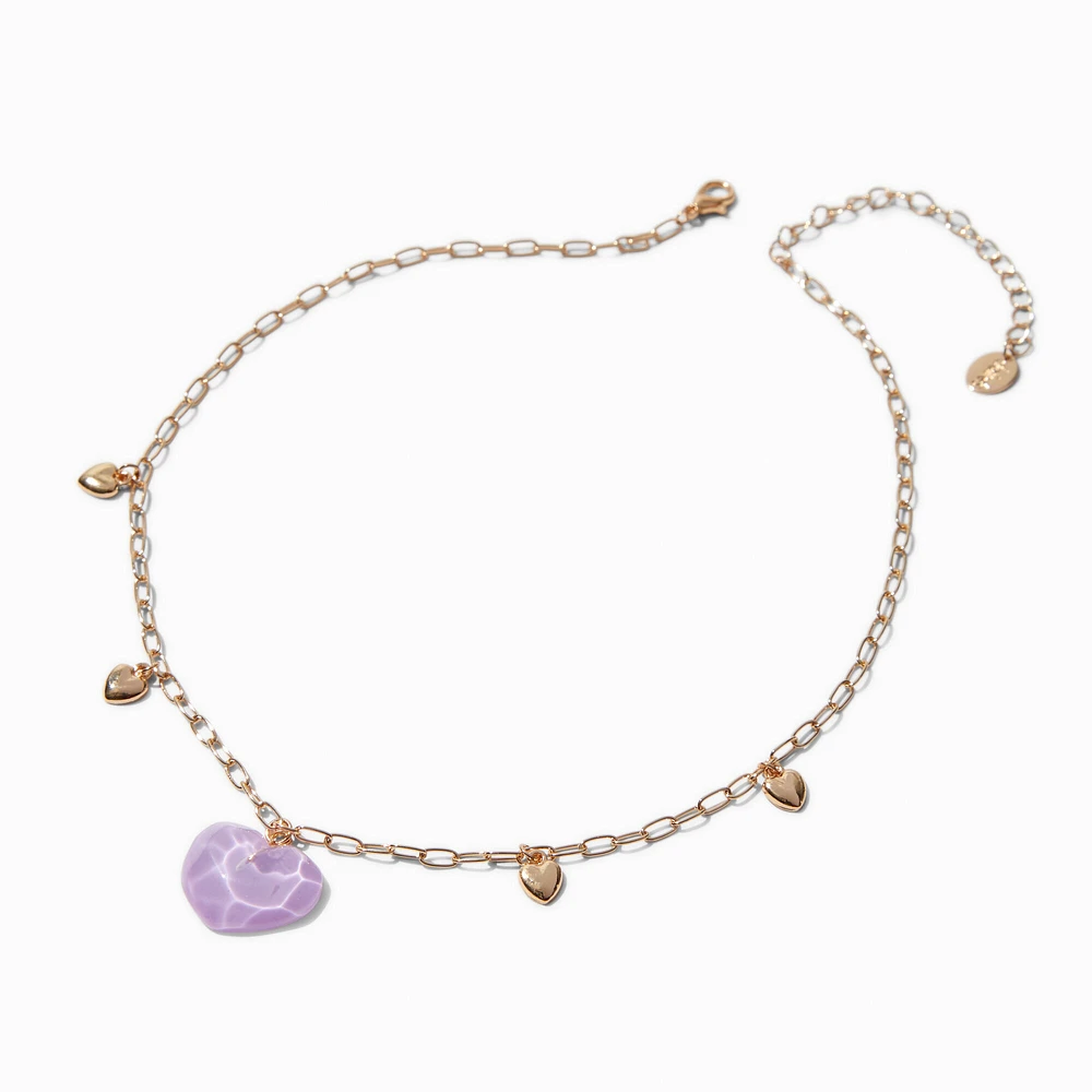 Gold-tone Purple Heart Pendant Necklace