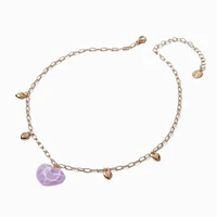 Gold-tone Purple Heart Pendant Necklace