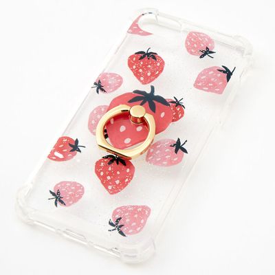 Strawberry Glitter Ring Holder Protective Phone Case