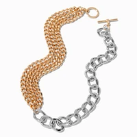 Mixed Metal Two-Tone Curb Chain Multi-Strand Necklace