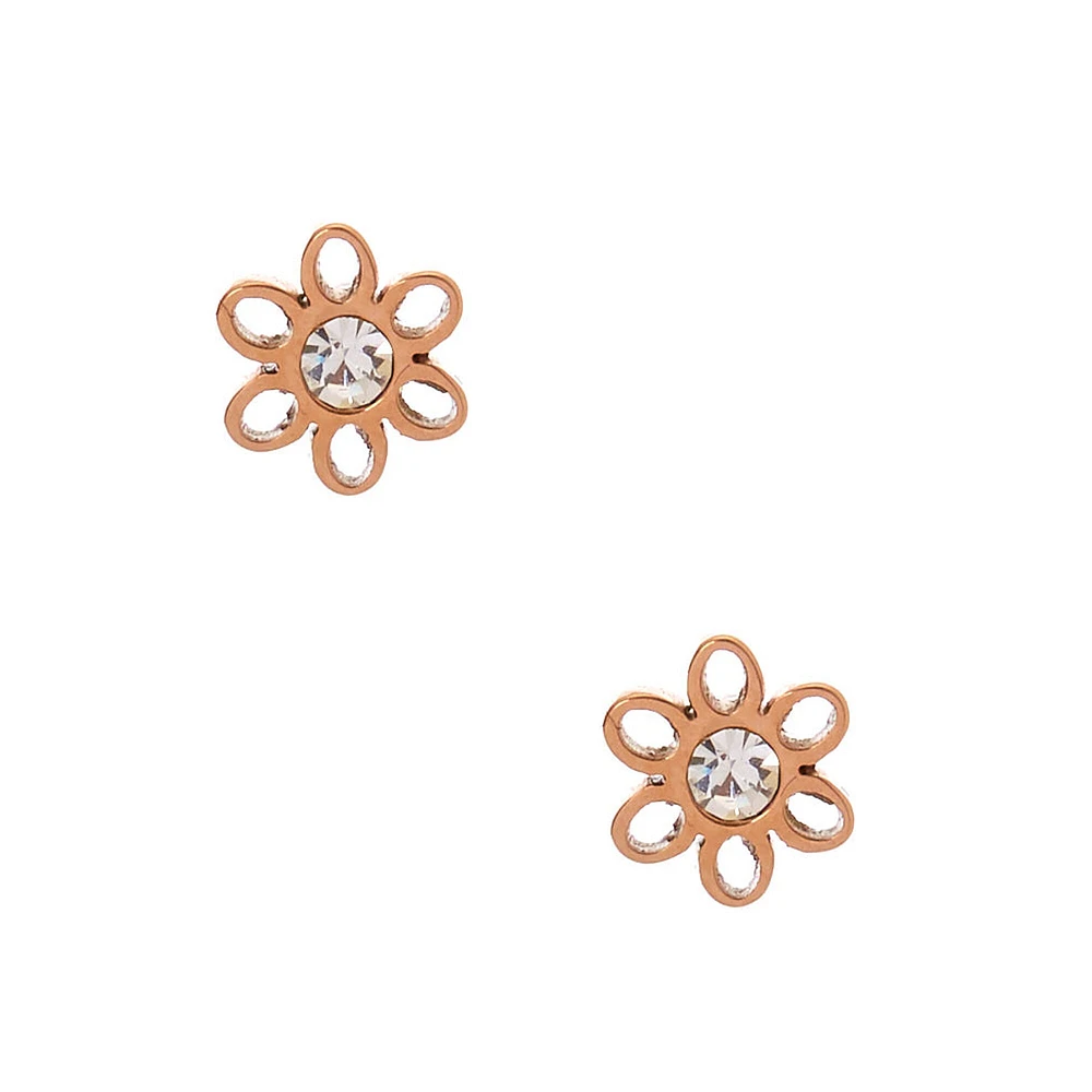 C LUXE by Claire's Rose Gold Titanium Crystal Daisy Stud Earrings