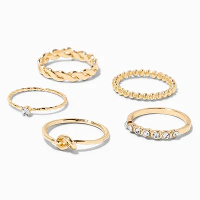 Gold-tone Embellished Woven Knot Rings - 5 Pack