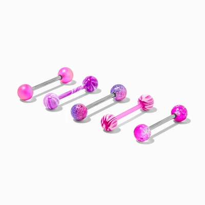 Purple Swirl Glitter 14G Barbell Tongue Rings - 5 Pack