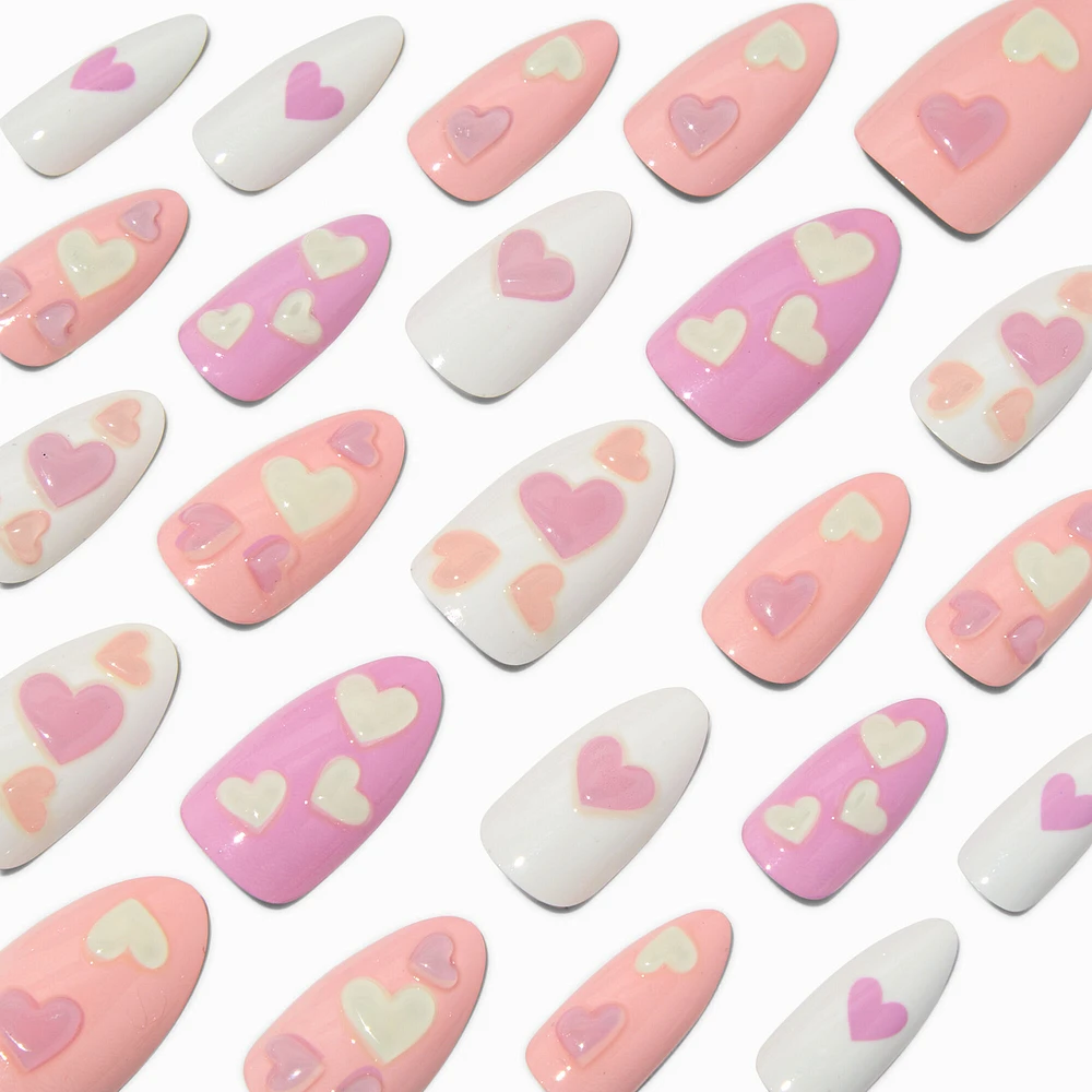 Puffy Heart Long Almond Vegan Faux Nail Set - 24 Pack