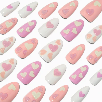 Puffy Heart Long Almond Vegan Faux Nail Set - 24 Pack