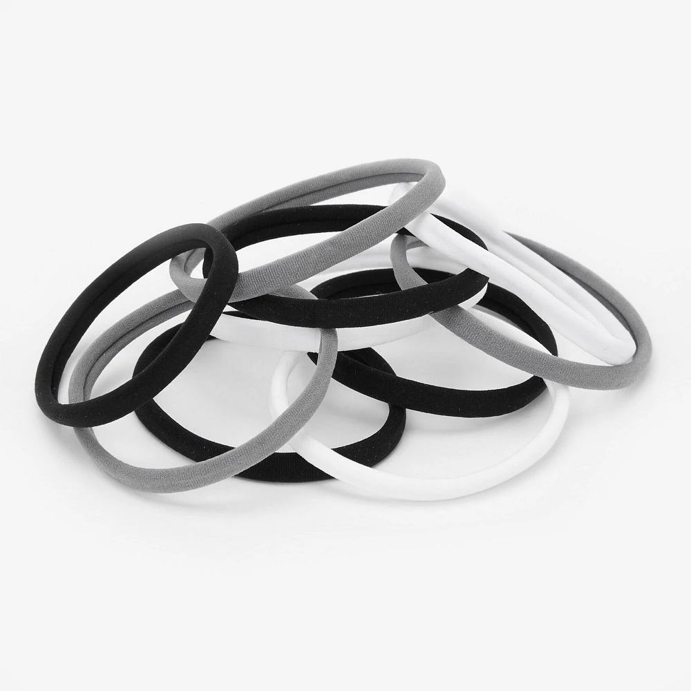 Black, Gray, & White Rolled Hair Ties - 10 Pack