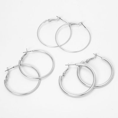 Silver 40MM Mixed Hoop Earrings - 3 Pack
