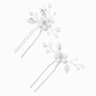 White Pearl Leaf Spray Hair Pins - 2 Pack
