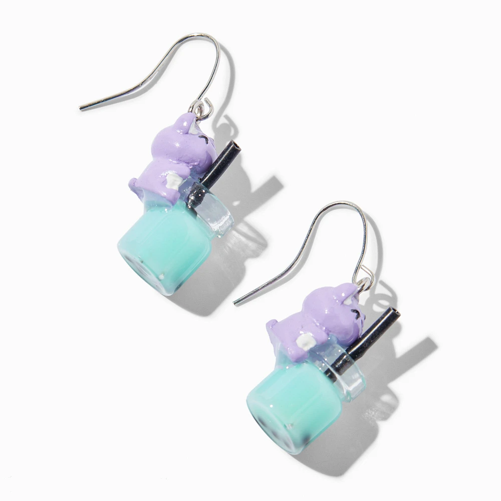 Purple Hamster Teal Boba Tea Drop Earrings