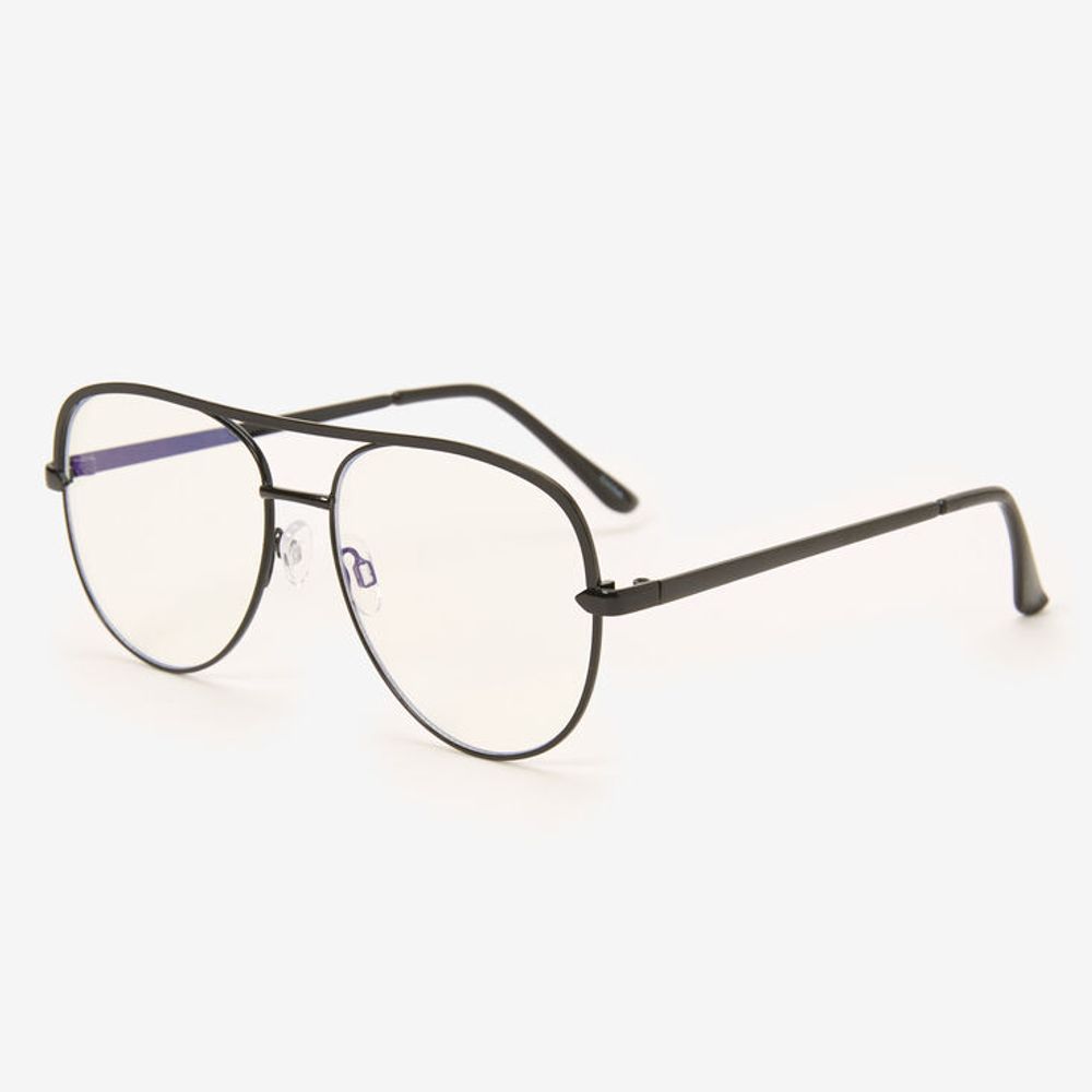 Blue Light Reducing Aviator  Clear Lens Frames - Black