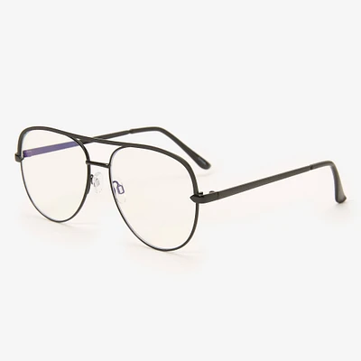 Blue Light Reducing Aviator  Clear Lens Frames - Black