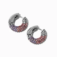 Silver-tone, Purple & Pink Ombré Hoop Earrings