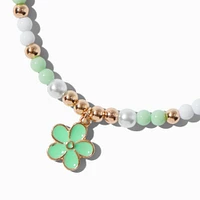 Gold-tone Flower Green Beaded Adjustable Bracelet